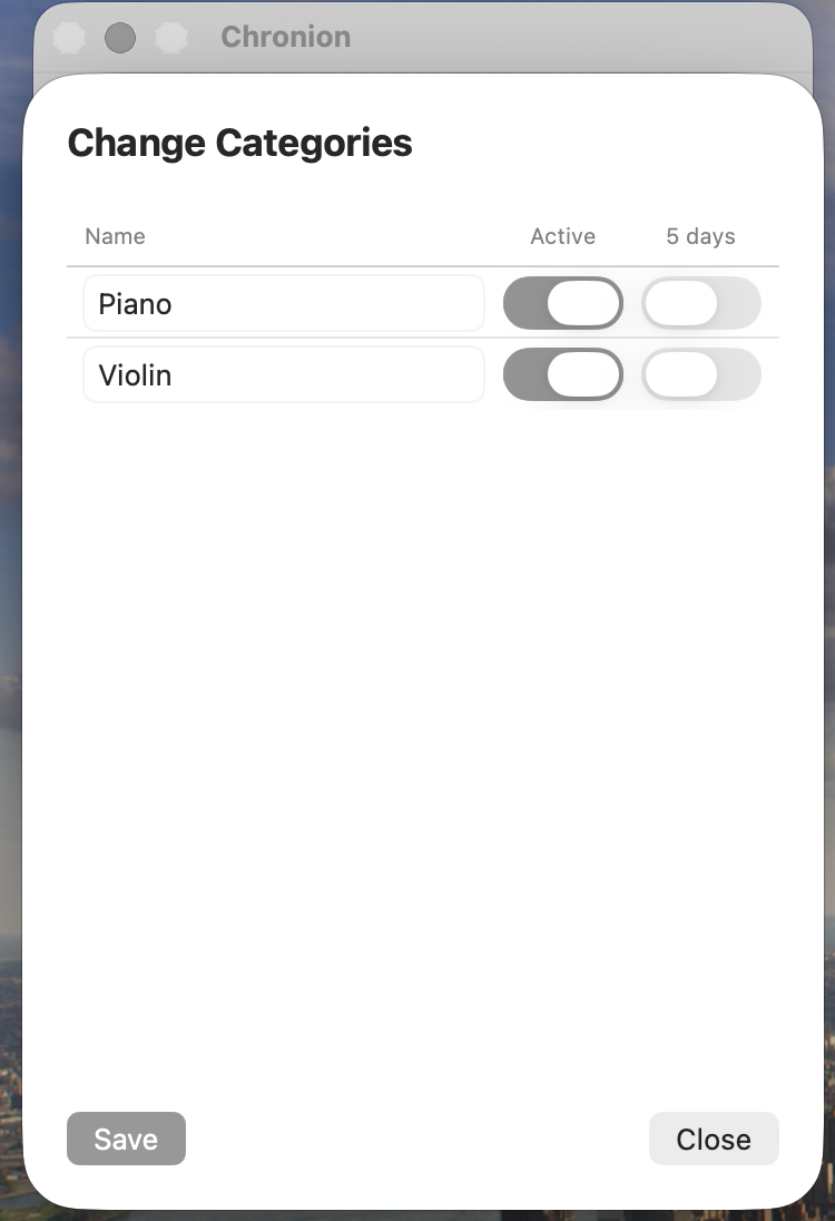 Change categories